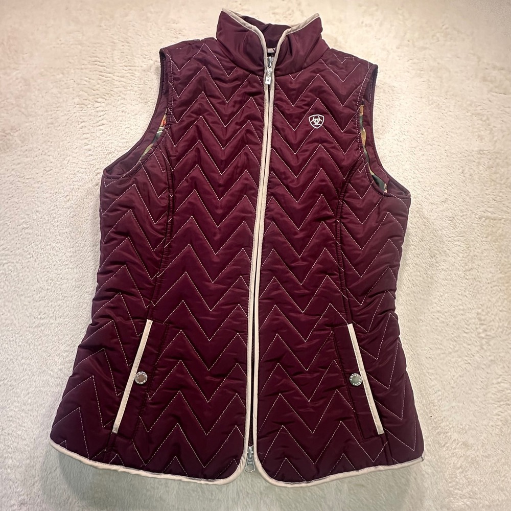 Ariat Womens Burgundy Quilted Vest Fox Hunt Lining Chevron Stitch XS 10020607